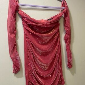 Red Off-Shoulder Dress with Rhinestones